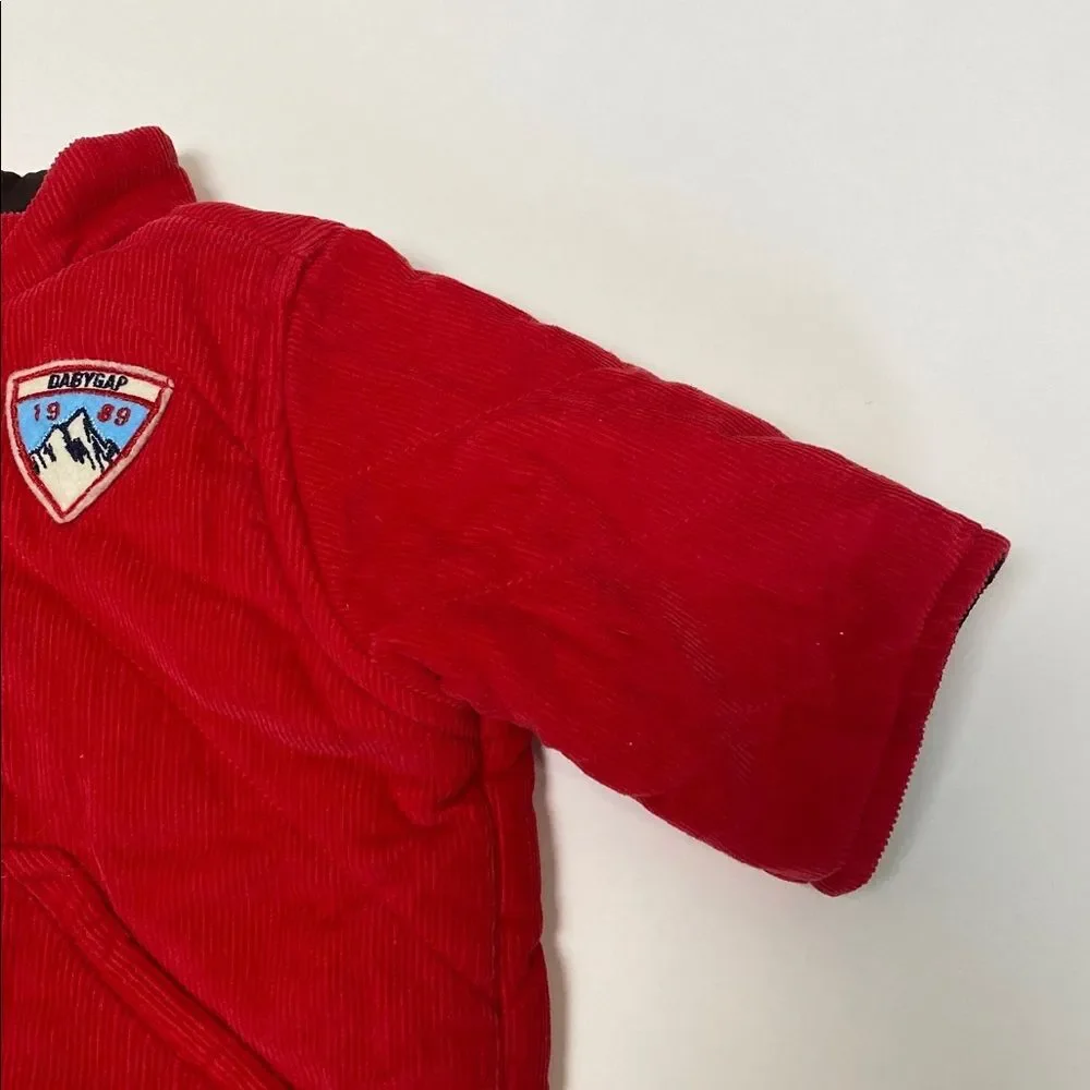 Baby GAP Reversible Jacket Infant 0-3 Months Red Corduroy Brown Bear Chore Coat
